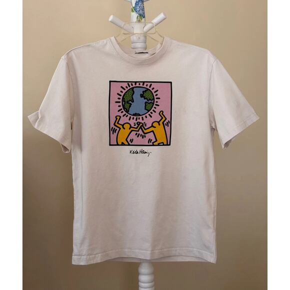 Keith Haring T-Shirt White Unity Social Awareness Graphic Multi Art Tee Unisex S - Picture 1 of 5